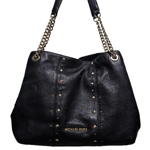 Michael Kors Jet Set Studded Leather Black Handbag Shoulder Tote Travel Bag Chic - Picture 2 of 16